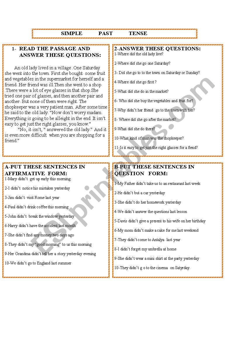 Reading Passage And Past Simple Tense ESL Worksheet By Muzehheronal