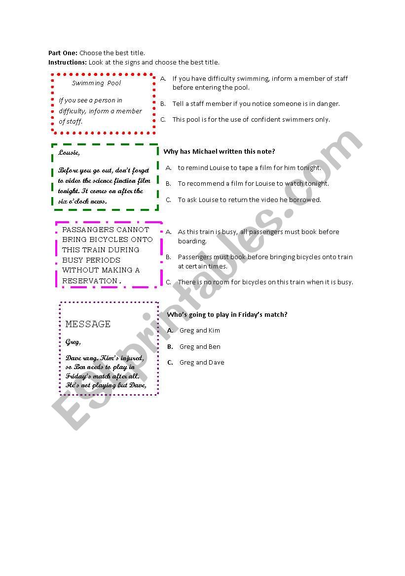 Reading  worksheet
