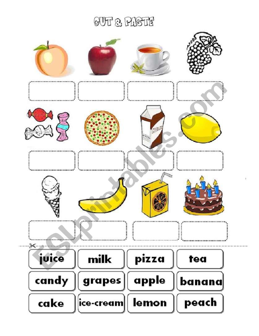 Various Foods Cut and Paste worksheet