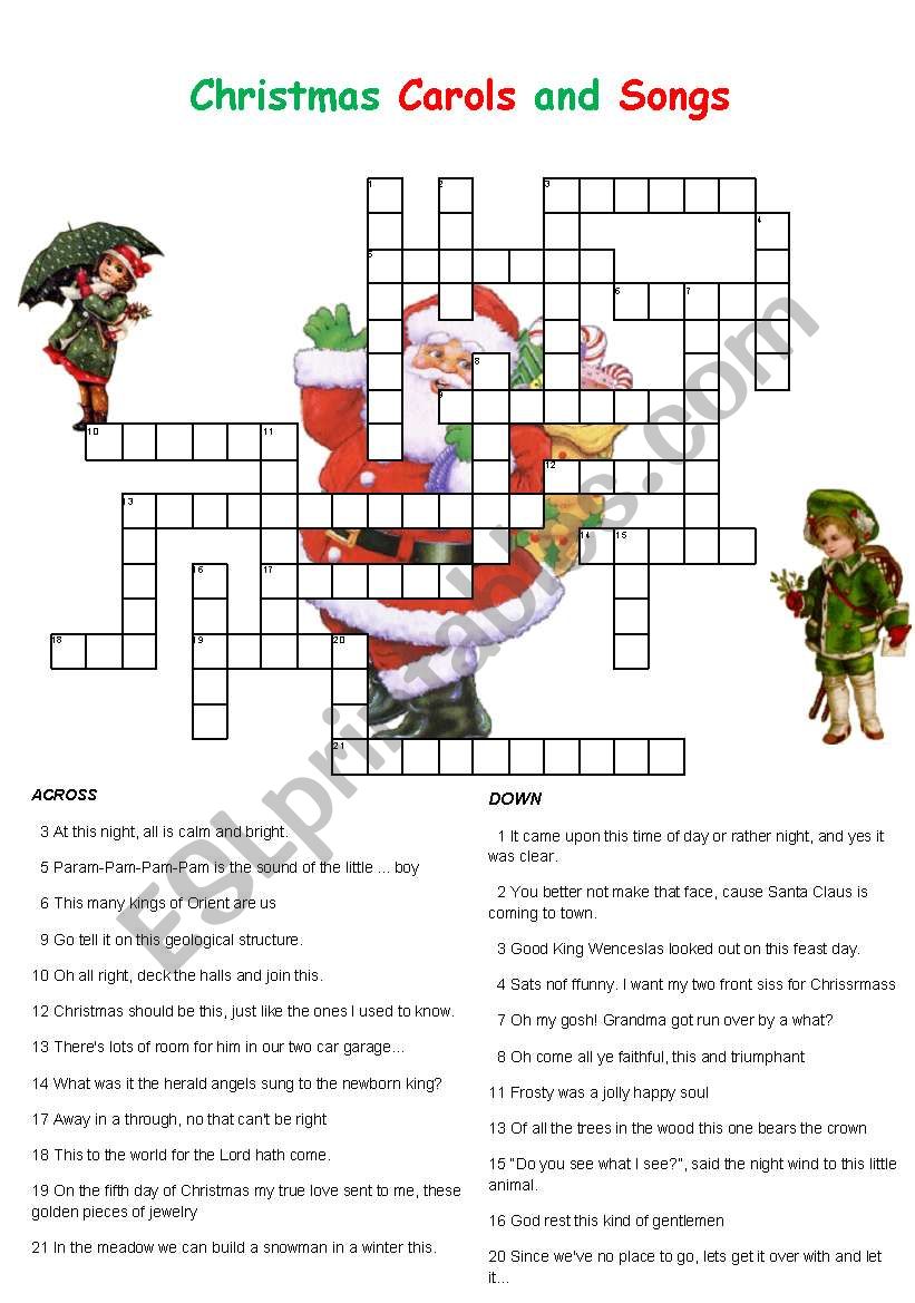 Christmas Carol Crossword Puzzle Christmas Carol