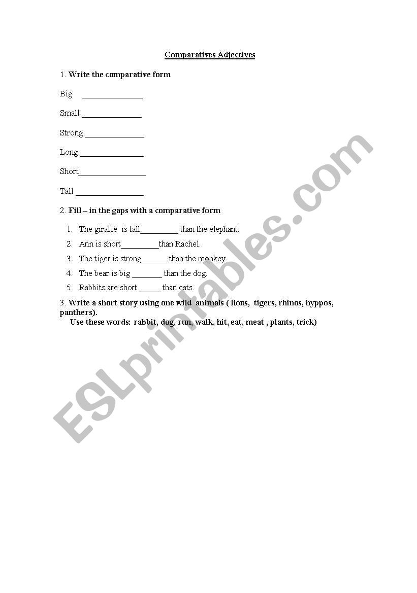 comparative sentences worksheet