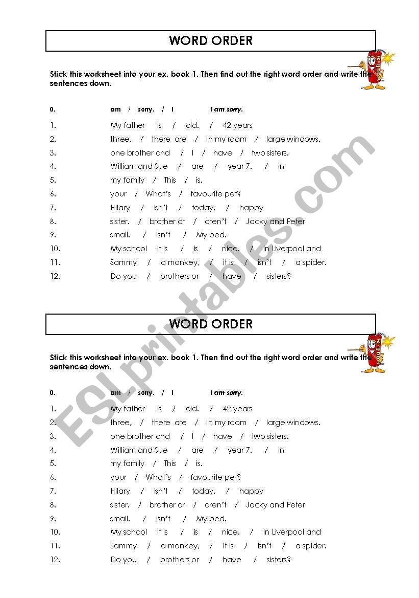 Word order worksheet