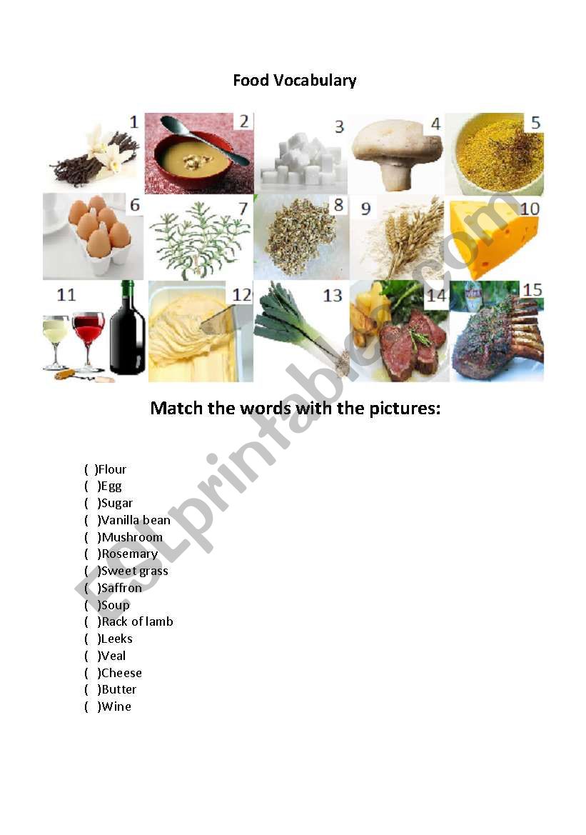Food Vocabulary worksheet