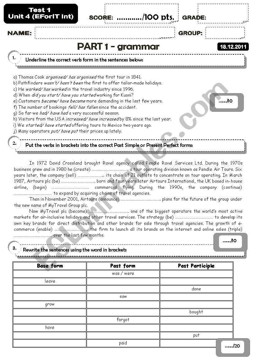 Tourism industry - specific language test (4 pages)