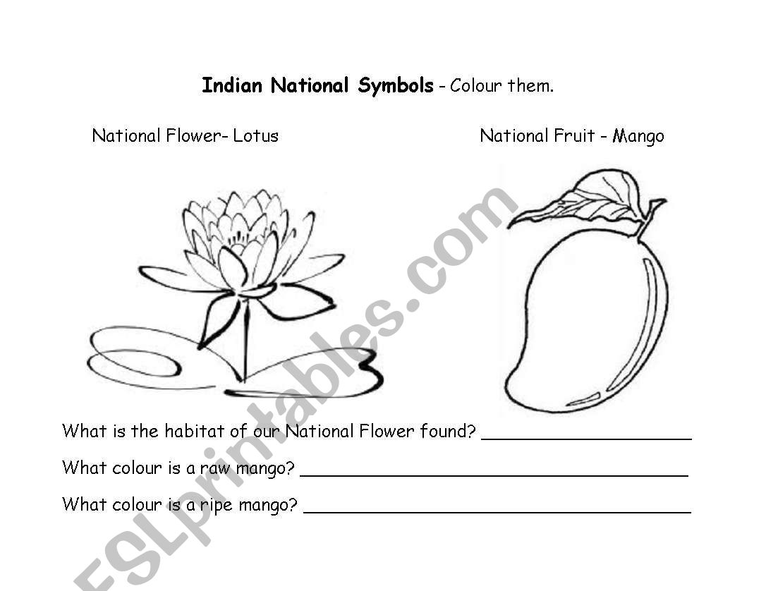 Indian National symbols worksheet