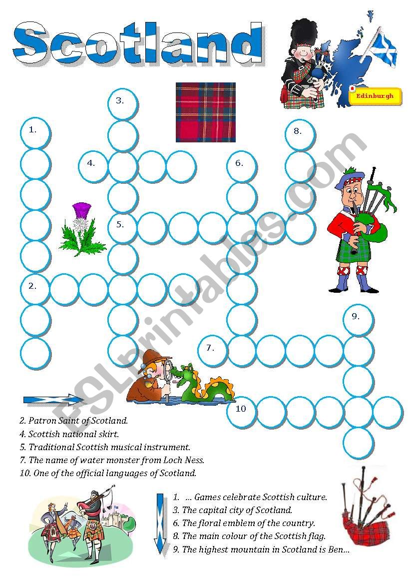 Scotlanda crossword for young learners ESL worksheet by Diana561