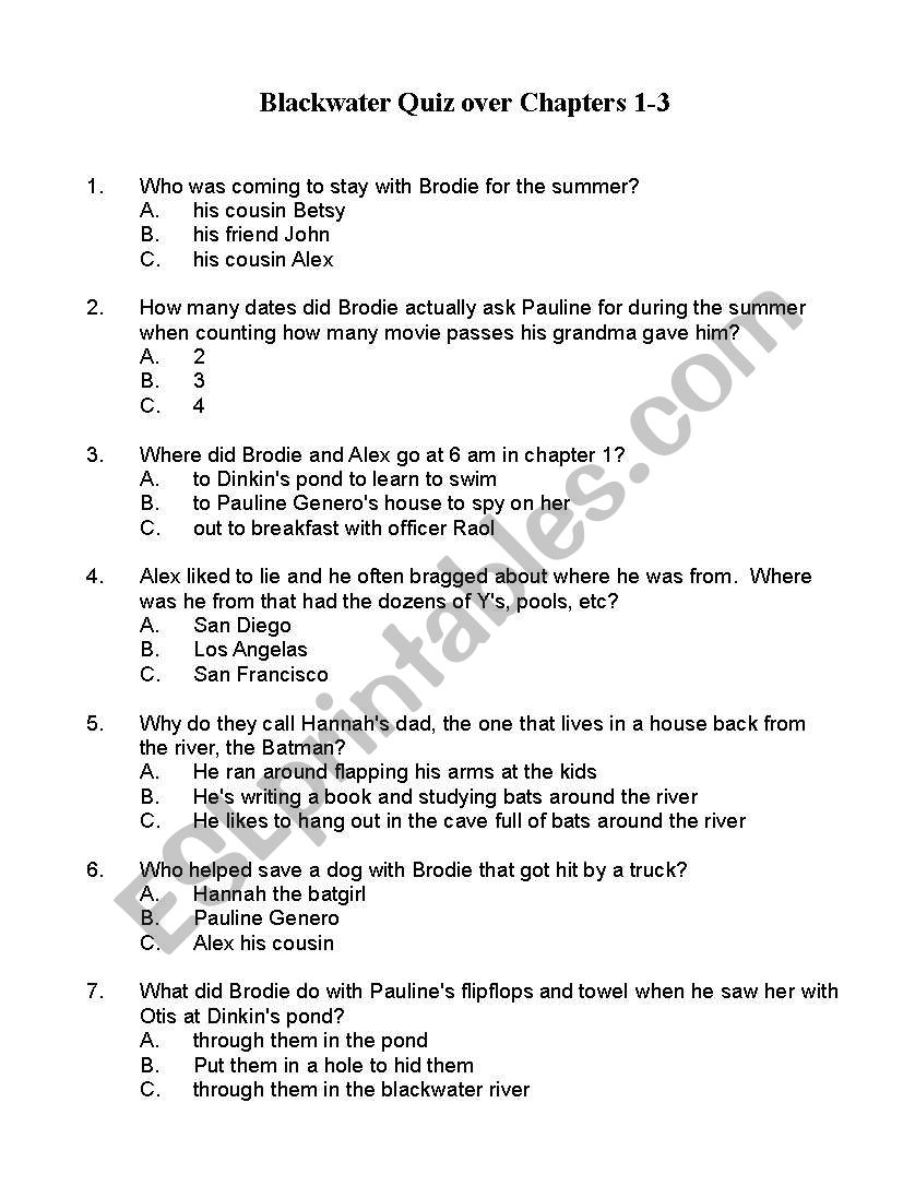 blackwater quiz 1-3 worksheet