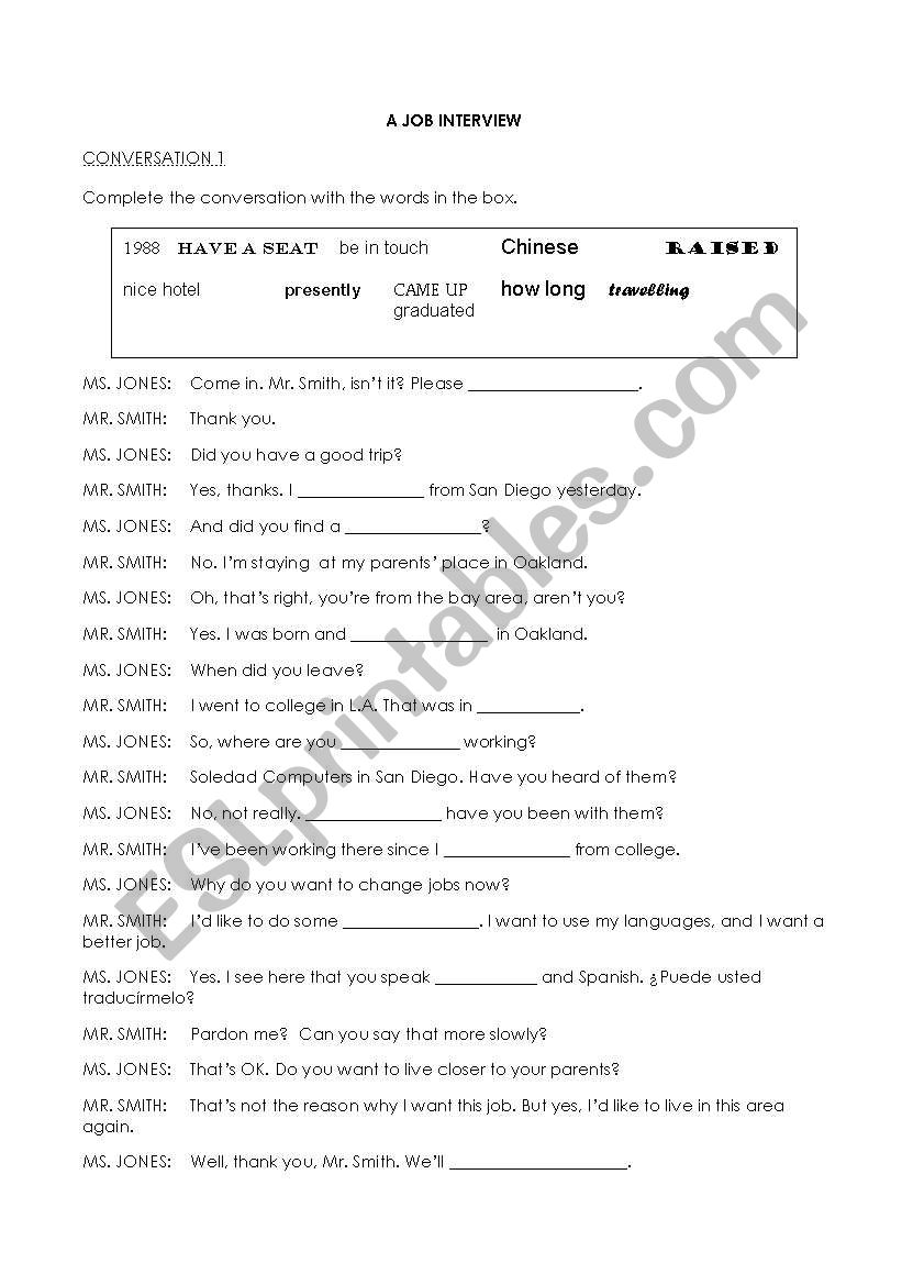 Job interview worksheet