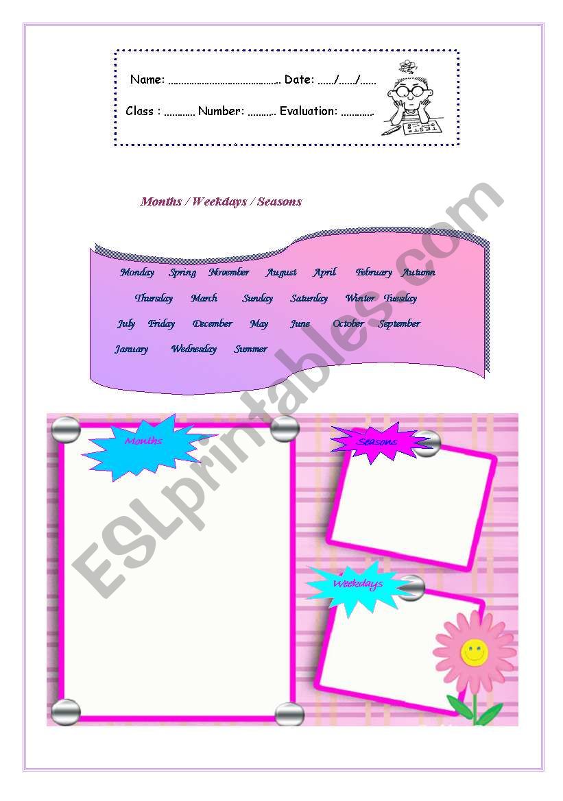  Months / Weekdays / Seasons  worksheet