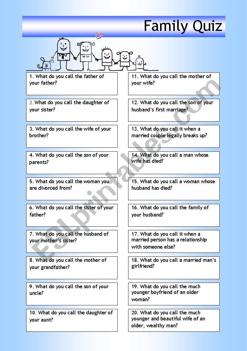 Quiz - Family worksheet