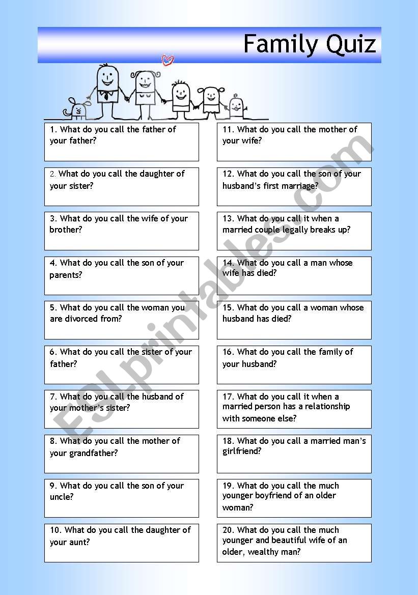 Quiz - Family worksheet