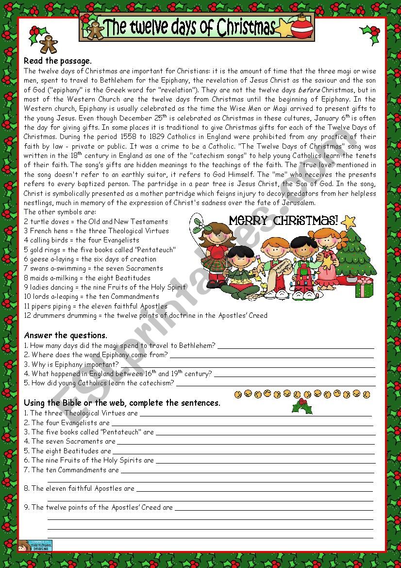 THE 12 DAYS OF CHRISTMAS worksheet
