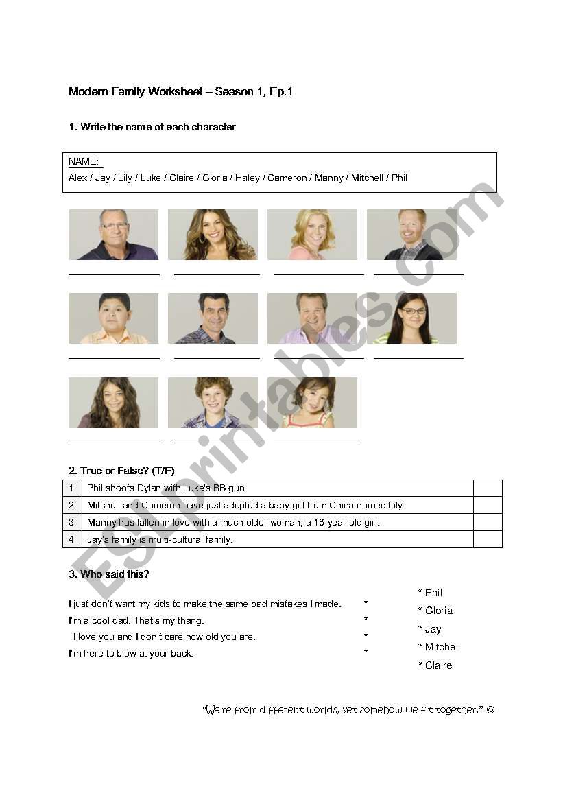 Modern Family Season1 Ep.1 Worksheet (quite easy one)