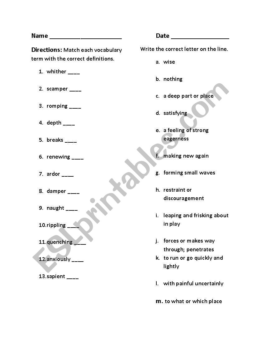 Poetry Vocabulary Quiz  worksheet