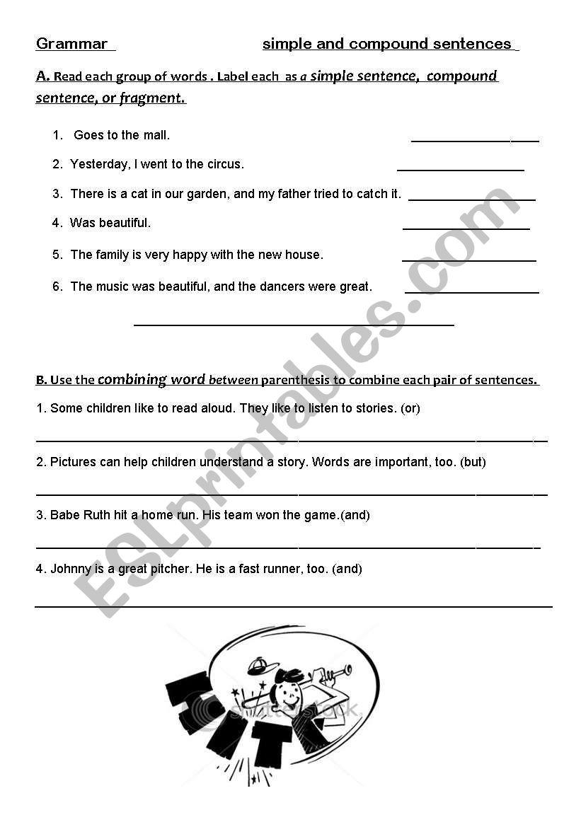 English worksheets: simple and compound sentences With Simple And Compound Sentences Worksheet