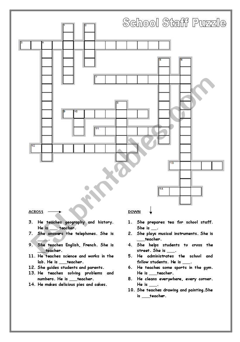 school staff puzzle worksheet
