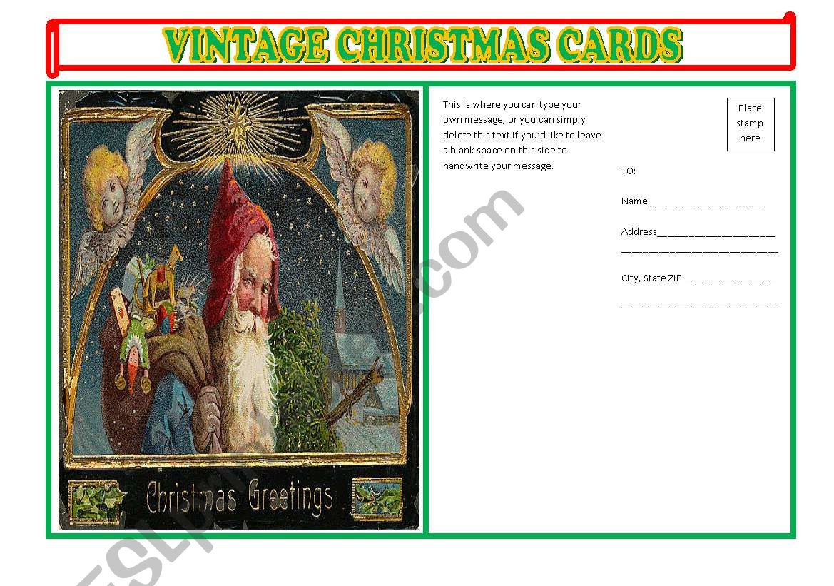 VINTAGE X-MAS POST CARDS  worksheet