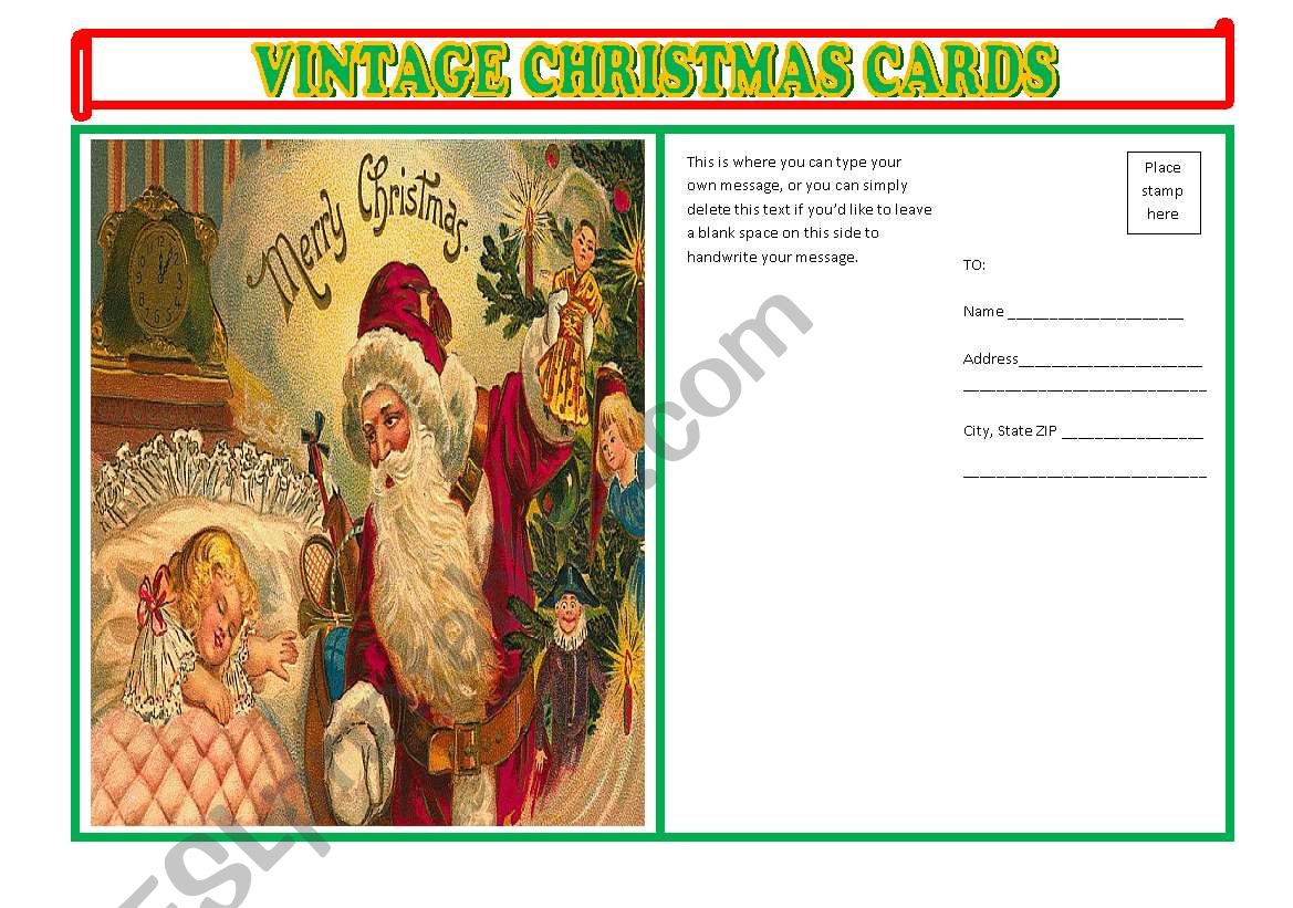 VINTAGE X-MAS POSTCARDS 1 worksheet