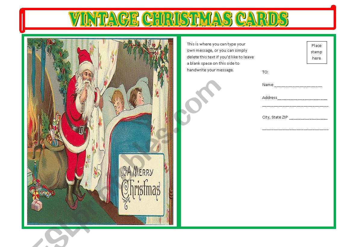 VINTAGE X-MAS POSTCARD 2 worksheet