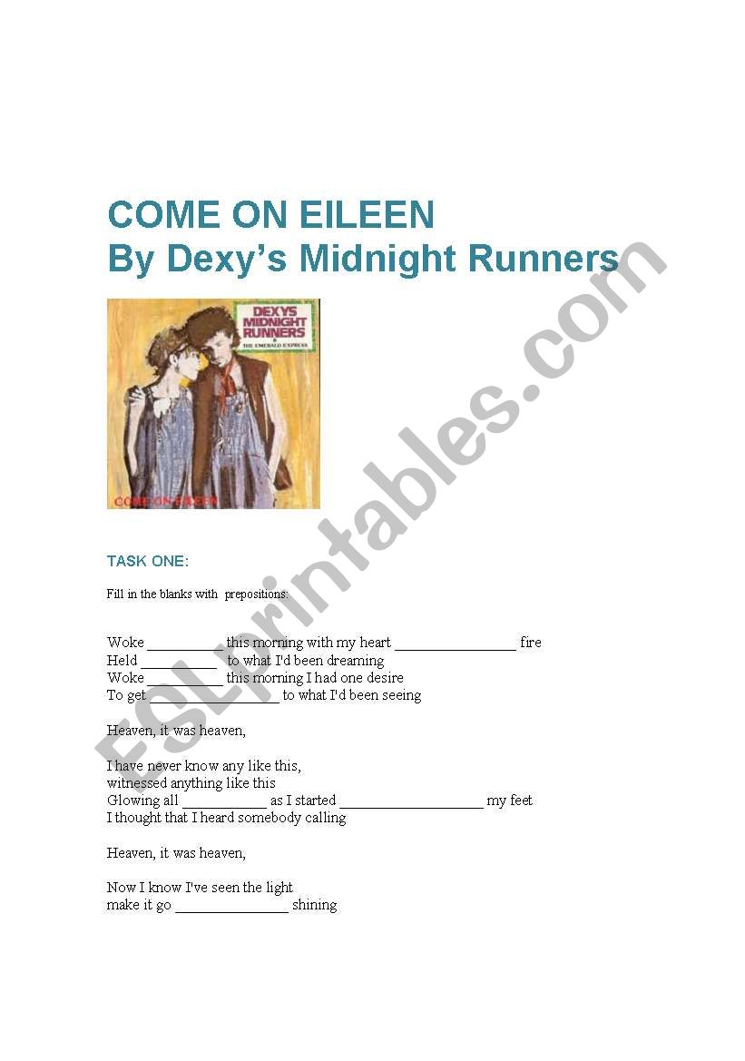 Come on Eileen worksheet