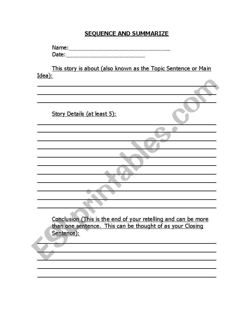 Sequence--Summarize worksheet
