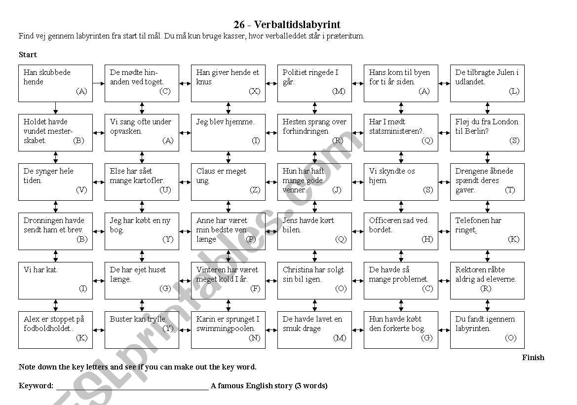 Verb tense maze worksheet