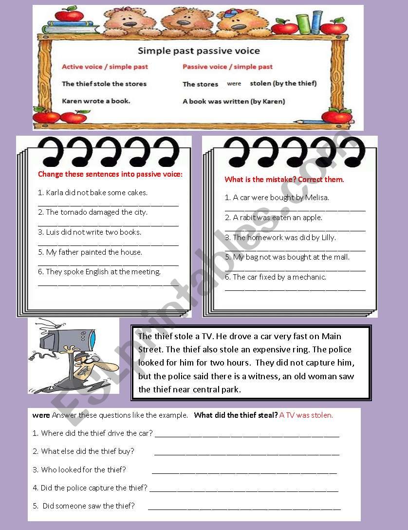 Passive voice , simple past worksheet