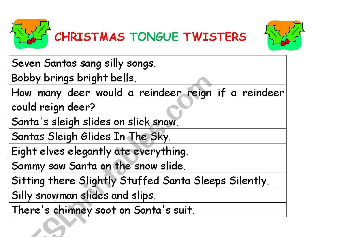 Christmas Tongue Twisters worksheet