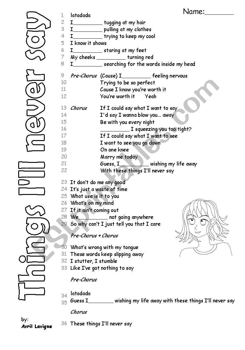 present continuous with Avril lavigne (2 pages)