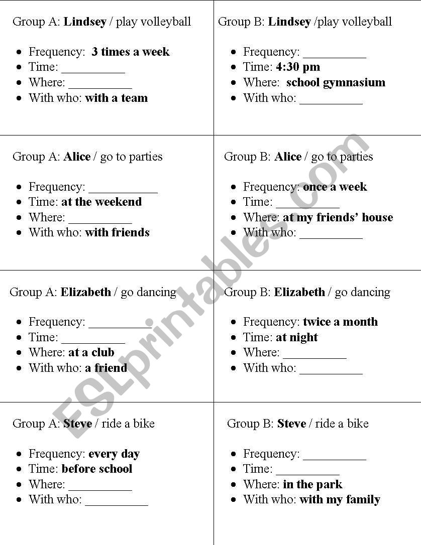 activities worksheet