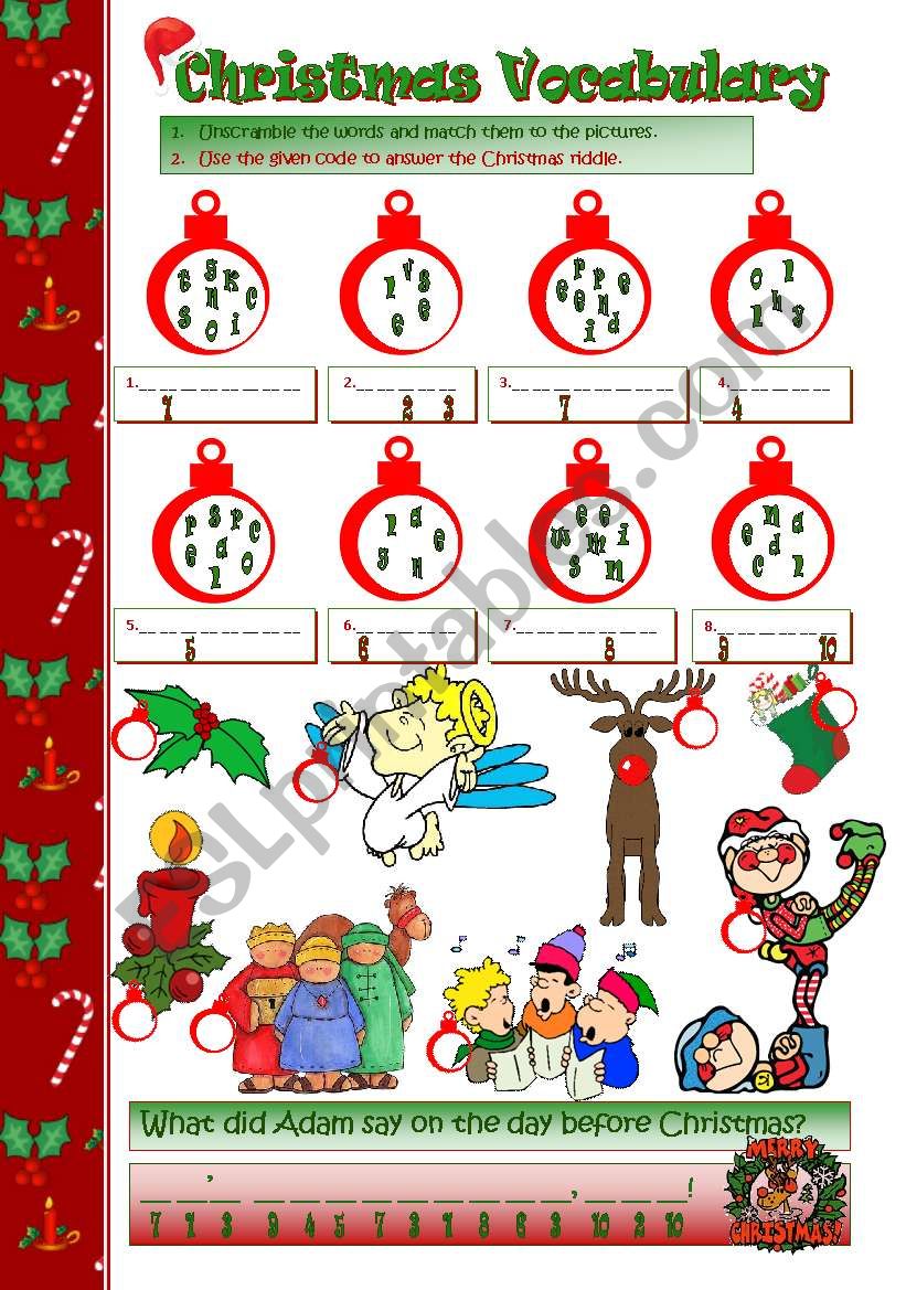 Christmas Vocabulary worksheet