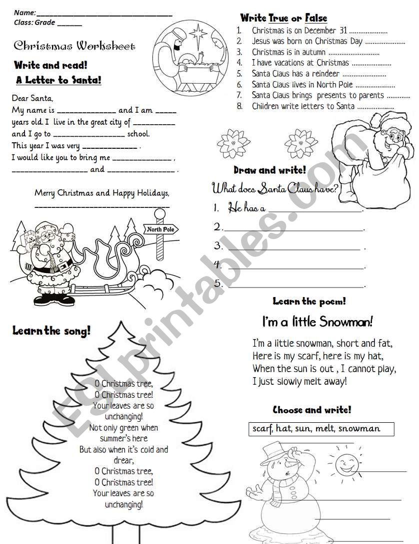 CHRISTMAS ACTIVITY WORKSHEET worksheet