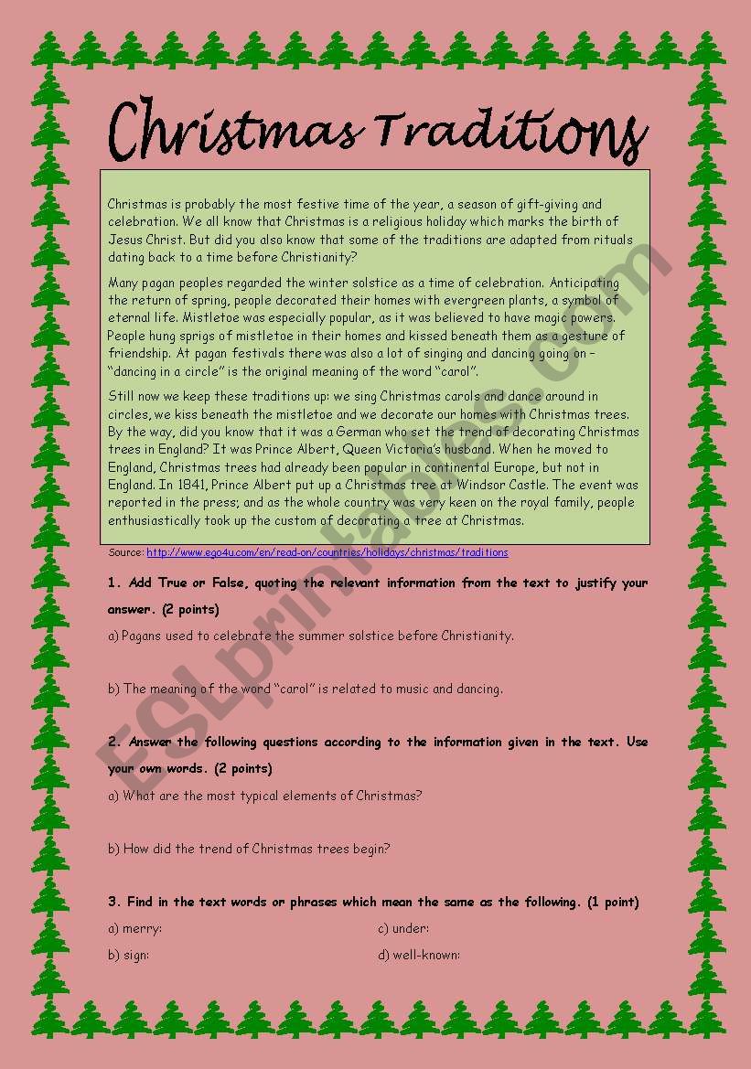 Christmas Traditions worksheet