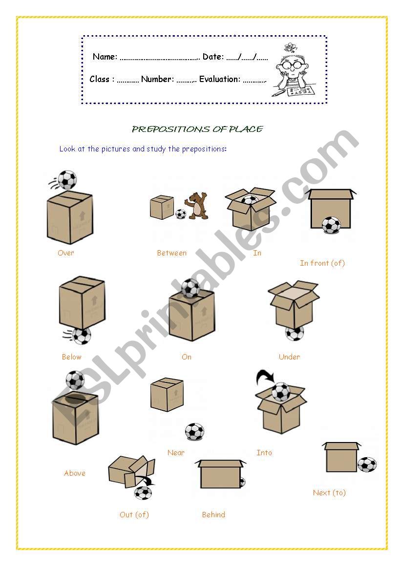 Prepositions of place worksheet