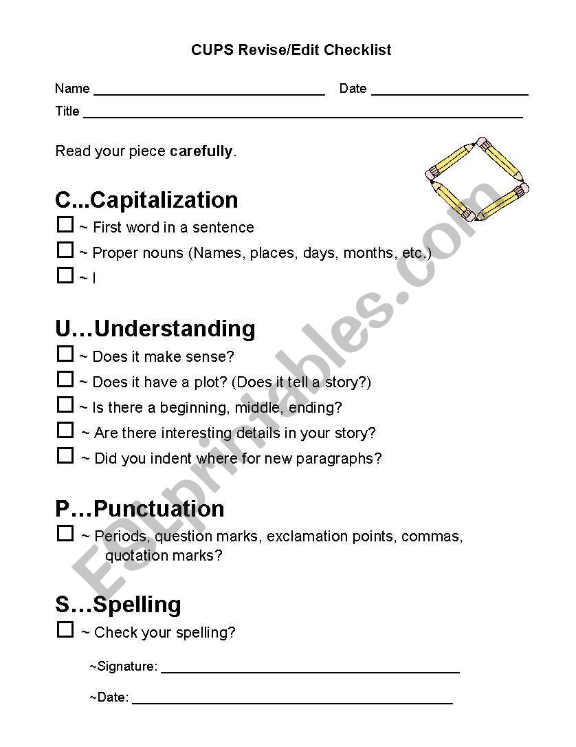 Writing Checklist worksheet