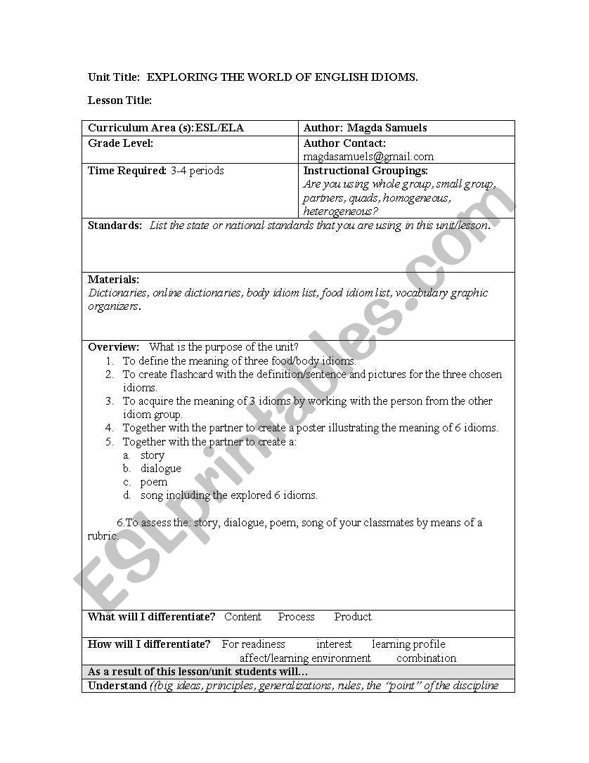 idiom worksheet