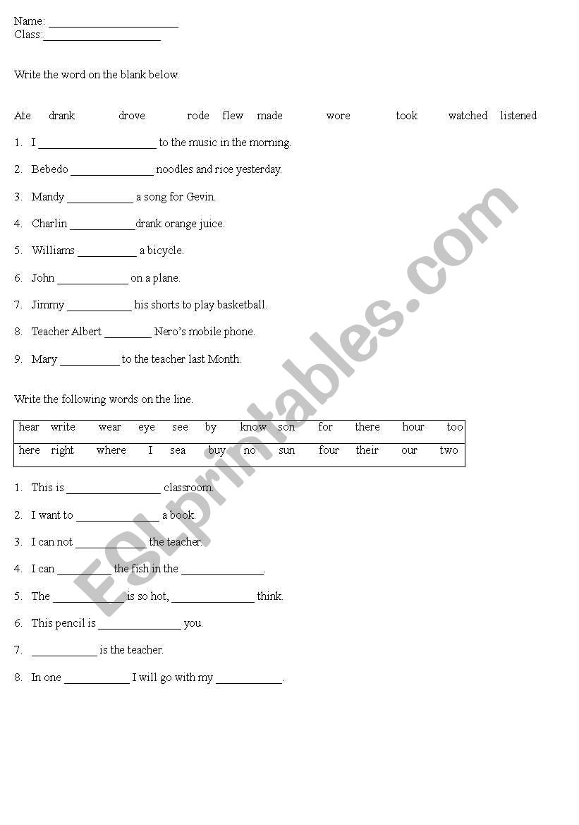 Basic vocab worksheet