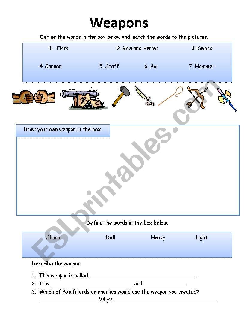 Kung Fu Panda Weapons worksheet