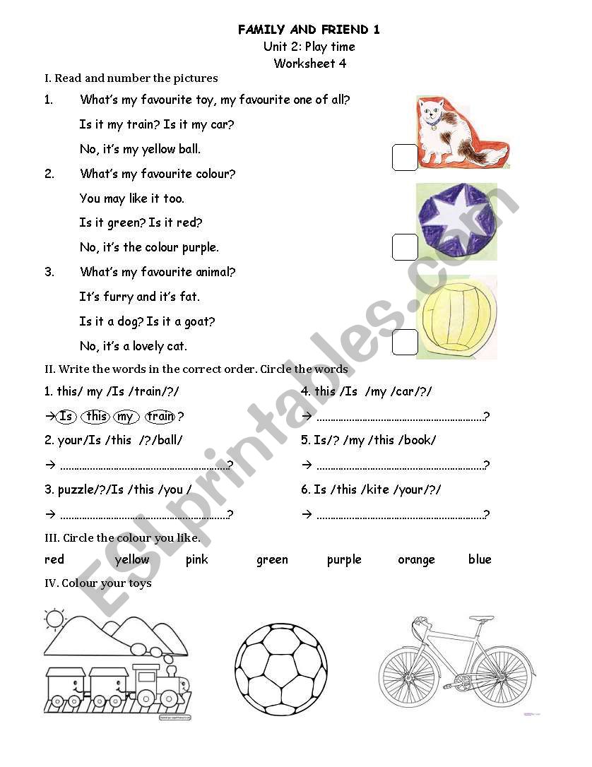 Toys worksheet