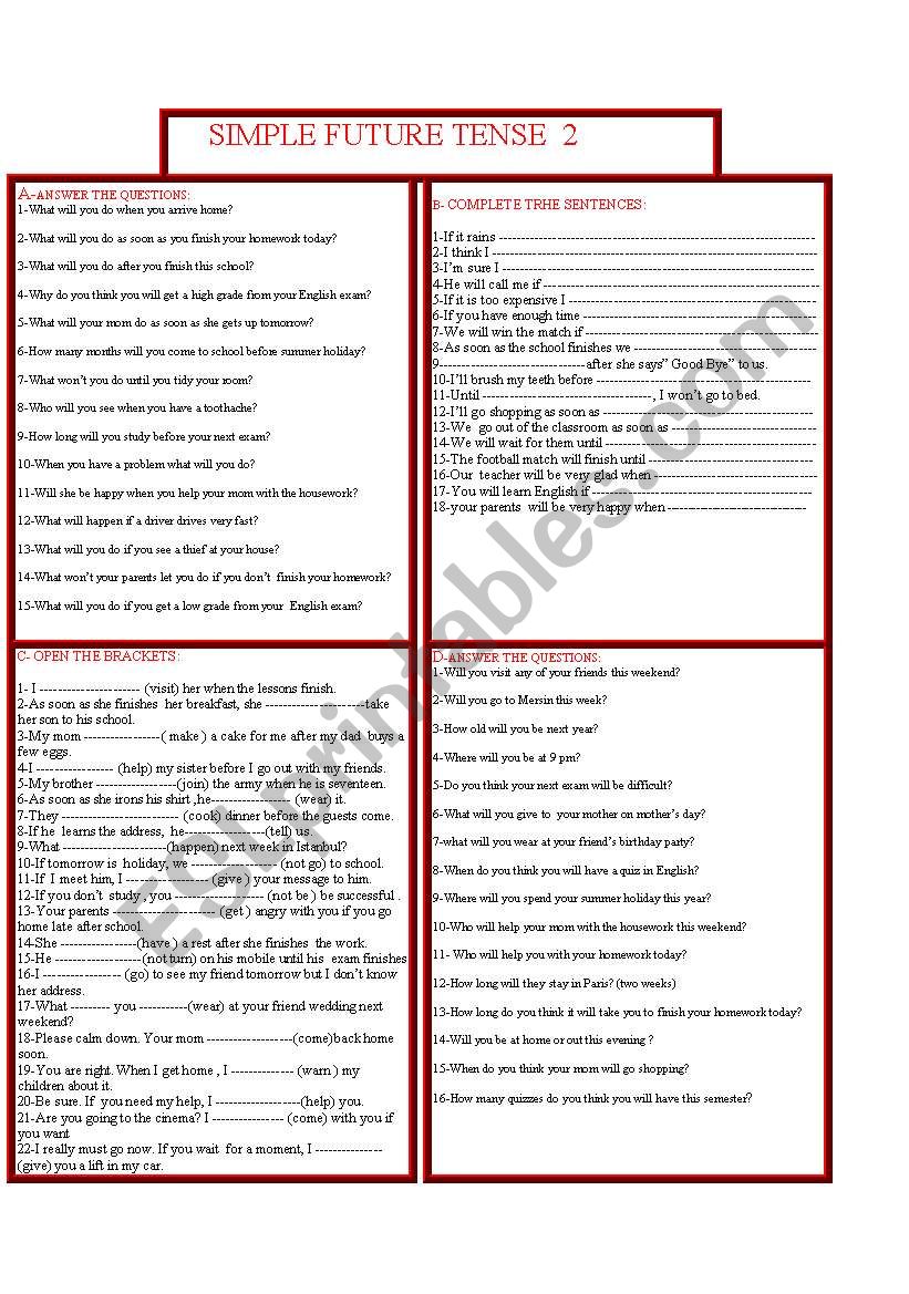 Simple Future Tense 2 worksheet