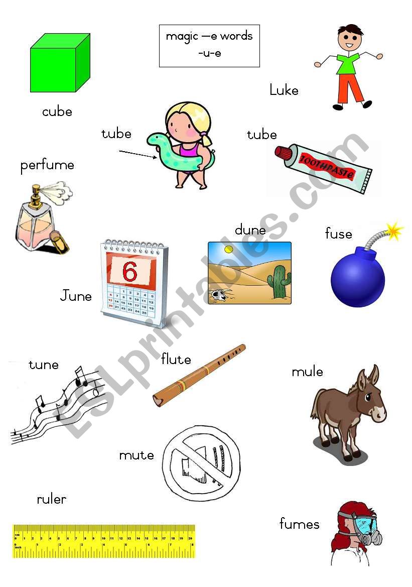 magic e words long u esl worksheet by joeyb1