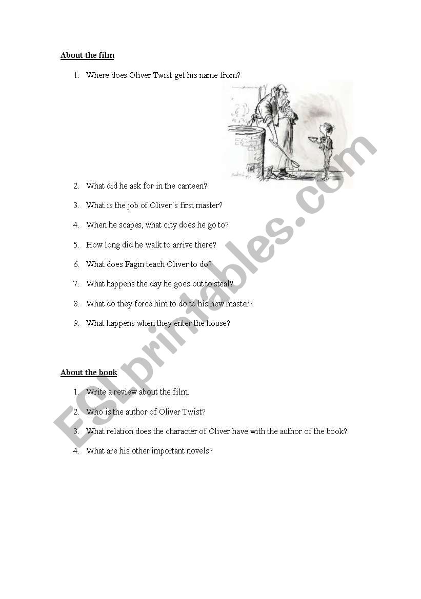 Oliver Twist worksheet