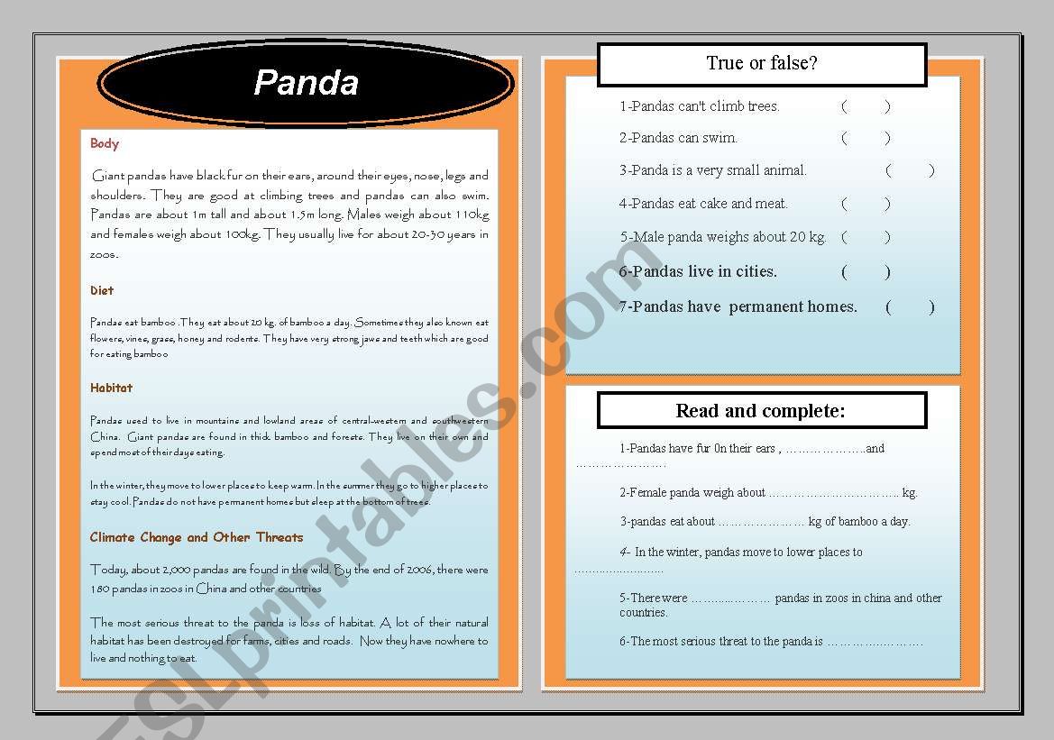Endangered species(Panda) worksheet