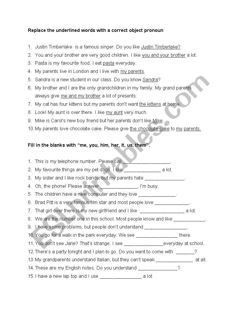 object pronouns worksheet