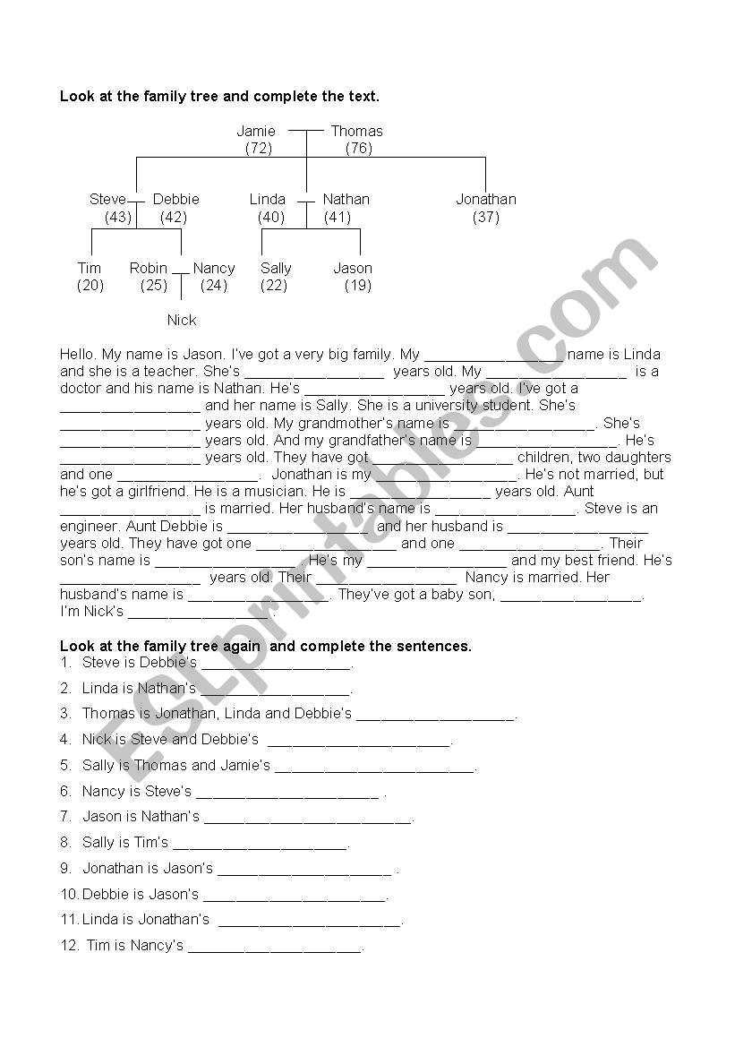 family tree text worksheet