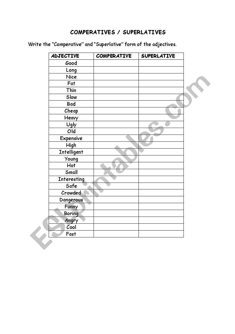 Comperatives-Superlatives worksheet