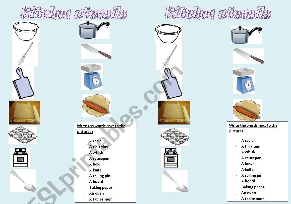 kitchen utensils worksheet