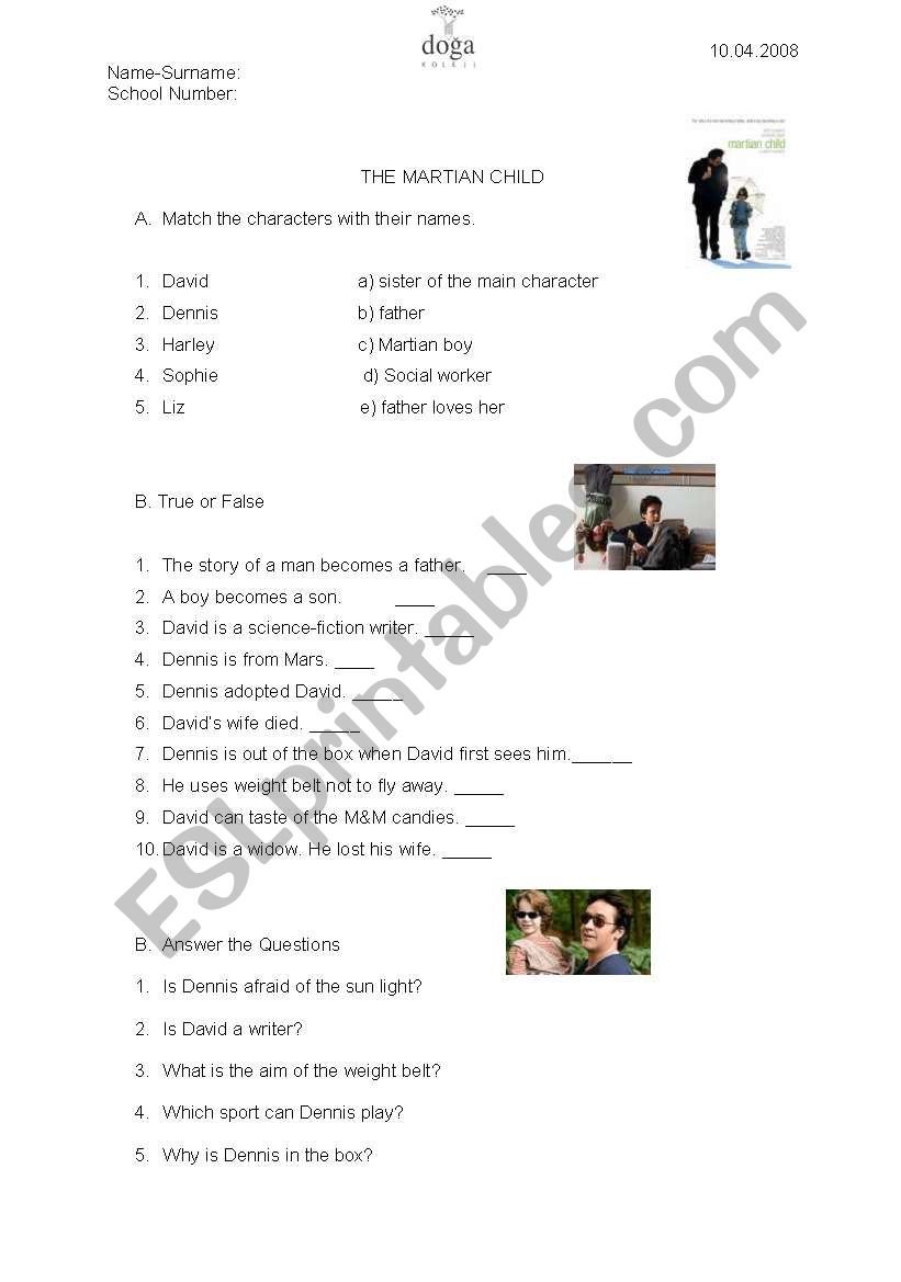 English worksheets: "Martian Child" With Regard To The Martian Movie Worksheet