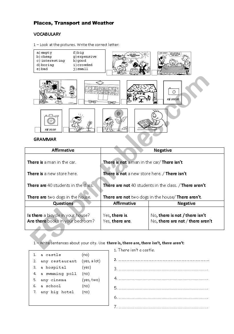 Places, Transport and weather worksheet