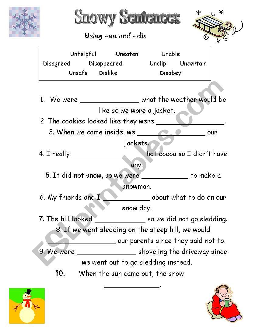 Snowy Sentences worksheet